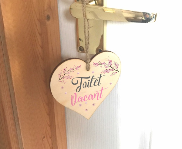 Toilet Engaged Vacant Cherry Blossom Hanging Wooden Door Sign